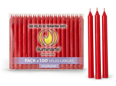 Vela Larga De Parafina Iluminarte Roja ( Pack X 100 )