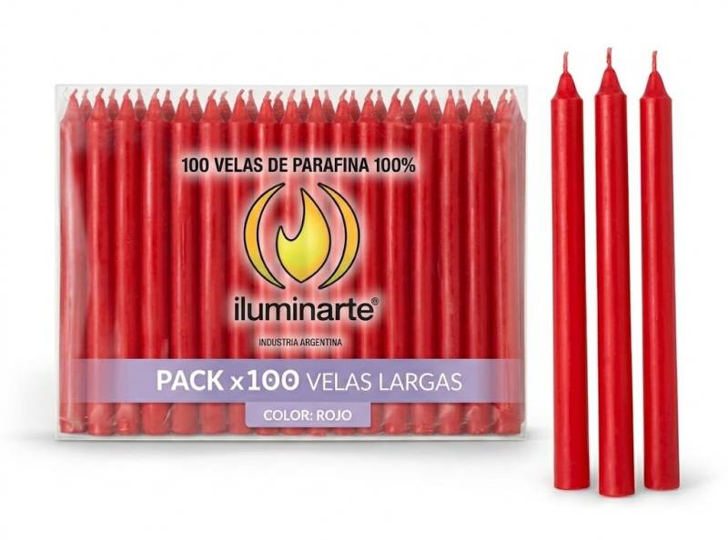 Vela Larga De Parafina Iluminarte Roja ( Pack X 100 )